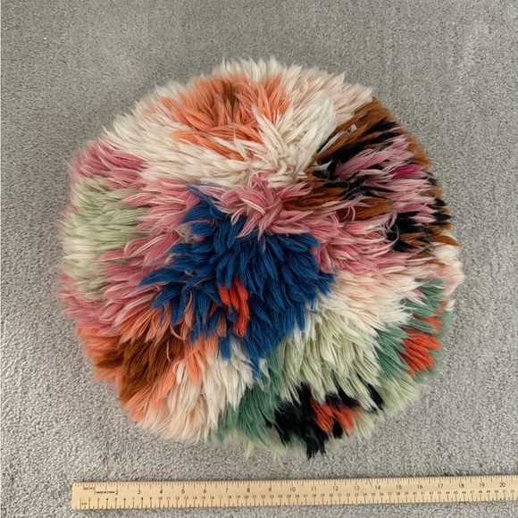 ANTHROPOLOGIE Camou Shag Pillow - ~17" diameter - Picture 2 of 5